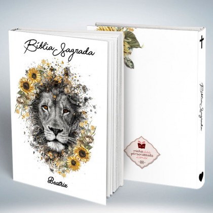 Bíblia Personalizada Capa Leão Floral Girassol